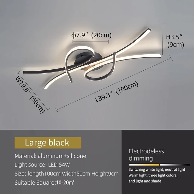 Alt view image 2 of 7 - Modern LED Ceiling Light Fixture,54W 3780 Lumen,Flush Mount Ceiling Chandelier,Ceiling Lamp for Kitchen Bedroom Study Living Room Office Dining Room,Dimmable Remote Control (Black)