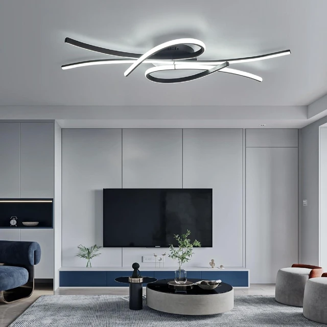 Alt view image 5 of 7 - Modern LED Ceiling Light Fixture,54W 3780 Lumen,Flush Mount Ceiling Chandelier,Ceiling Lamp for Kitchen Bedroom Study Living Room Office Dining Room,Dimmable Remote Control (Black)