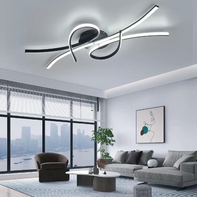 Alt view image 3 of 7 - Modern LED Ceiling Light Fixture,54W 3780 Lumen,Flush Mount Ceiling Chandelier,Ceiling Lamp for Kitchen Bedroom Study Living Room Office Dining Room,Dimmable Remote Control (Black)