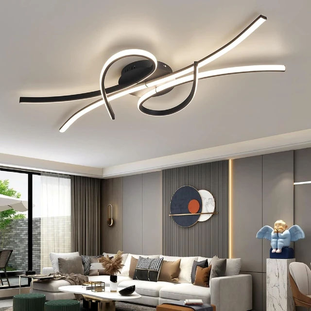Alt view image 4 of 7 - Modern LED Ceiling Light Fixture,54W 3780 Lumen,Flush Mount Ceiling Chandelier,Ceiling Lamp for Kitchen Bedroom Study Living Room Office Dining Room,Dimmable Remote Control (Black)