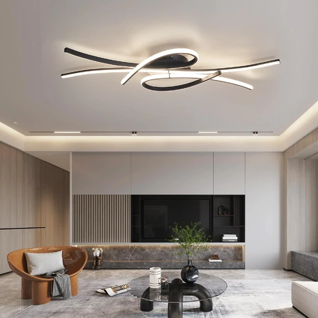 Alt view image 7 of 7 - Modern LED Ceiling Light Fixture,54W 3780 Lumen,Flush Mount Ceiling Chandelier,Ceiling Lamp for Kitchen Bedroom Study Living Room Office Dining Room,Dimmable Remote Control (Black)