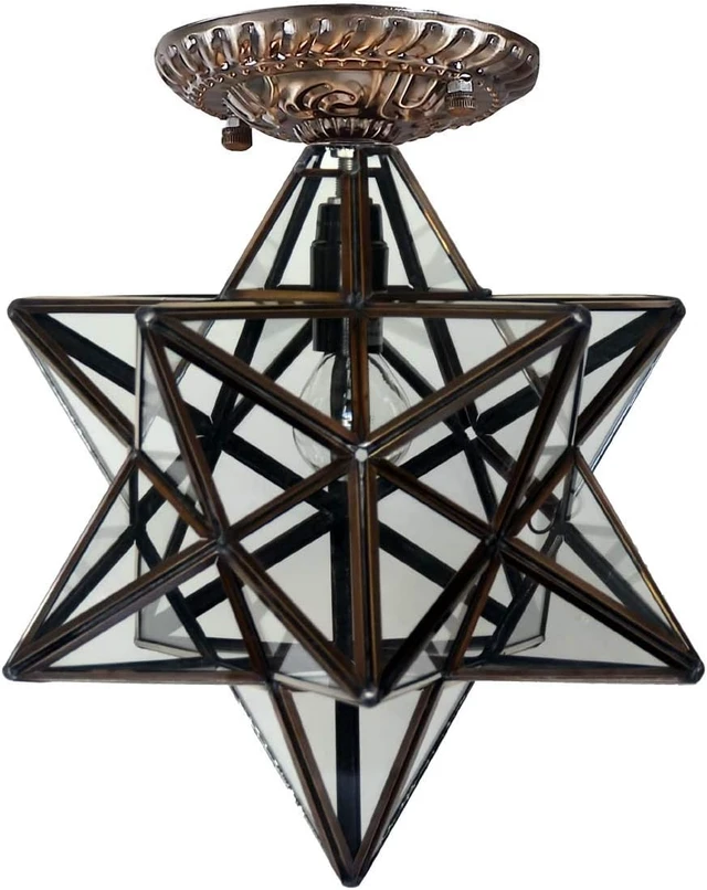 Alt view image 2 of 6 - Bieye L10821 Moravian Star Tiffany Style Stained Glass Ceiling Light, 12 in