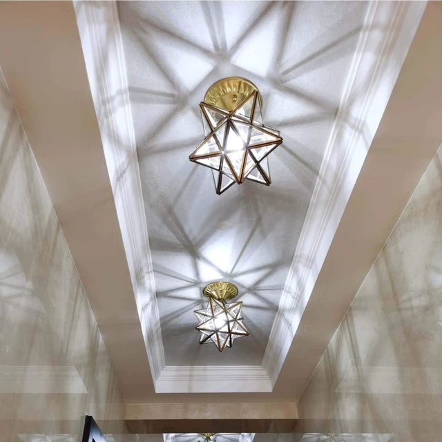 Alt view image 3 of 6 - Bieye L10821 Moravian Star Tiffany Style Stained Glass Ceiling Light, 12 in