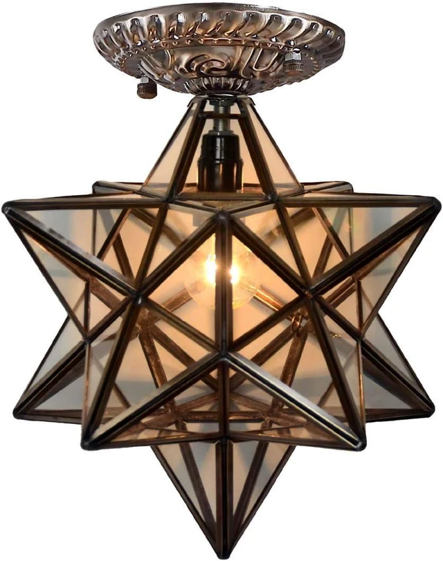 Main image of Bieye L10821 Moravian Star Tiffany Style Stained Glass Ceiling Light, 12 in