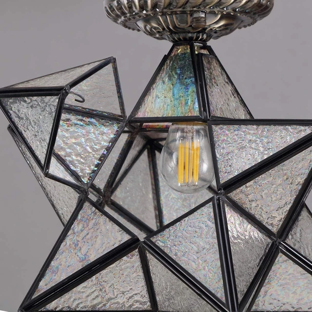 Alt view image 6 of 6 - Bieye L10821 Moravian Star Tiffany Style Stained Glass Ceiling Light, 12 in