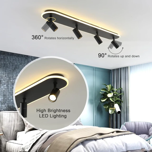 Alt view image 4 of 7 - Jaycomey LED Track Lighting Fixtures Ceiling, 58W Adjustable Ceiling Spotlights with Remote, Dimmable 3000K-6500K Modern Kitchen Ceiling Light for Living Room Bedroom Dining Room Hallway Black