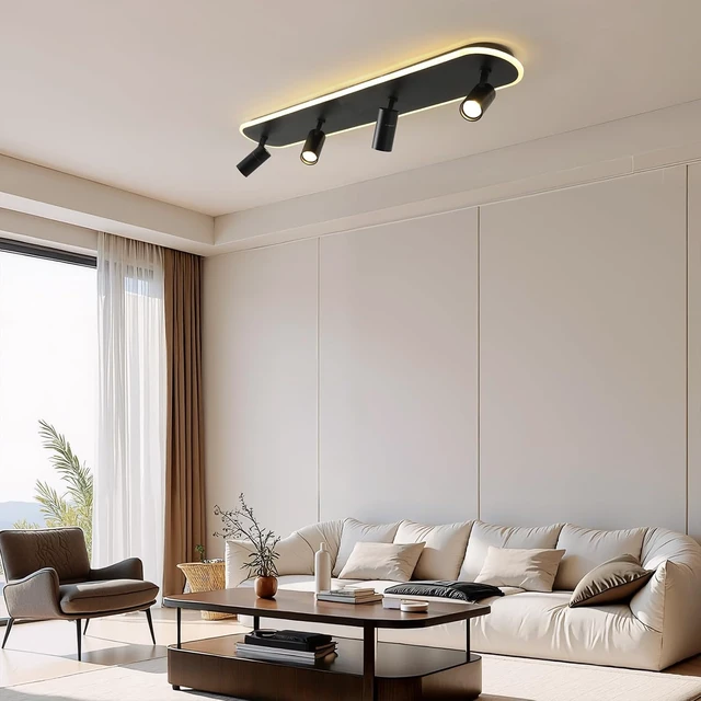 Alt view image 6 of 7 - Jaycomey LED Track Lighting Fixtures Ceiling, 58W Adjustable Ceiling Spotlights with Remote, Dimmable 3000K-6500K Modern Kitchen Ceiling Light for Living Room Bedroom Dining Room Hallway Black