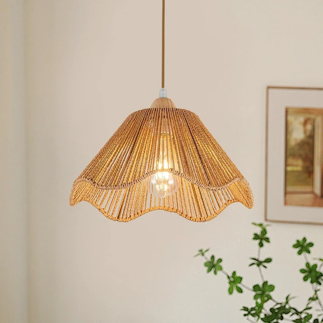Main image of D12.5 Inch Boho Light Fixtures Boho Rattan Pendant Light Flush Mount Mini Chandelier Woven Hanging Light Fixture for Bedroom Hallway Entryway Nursery Kitchen Island