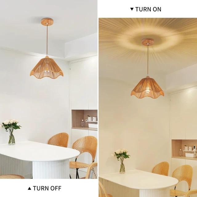 Alt view image 5 of 7 - D12.5 Inch Boho Light Fixtures Boho Rattan Pendant Light Flush Mount Mini Chandelier Woven Hanging Light Fixture for Bedroom Hallway Entryway Nursery Kitchen Island