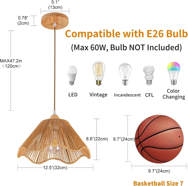 Alt view image 6 of 7 - D12.5 Inch Boho Light Fixtures Boho Rattan Pendant Light Flush Mount Mini Chandelier Woven Hanging Light Fixture for Bedroom Hallway Entryway Nursery Kitchen Island