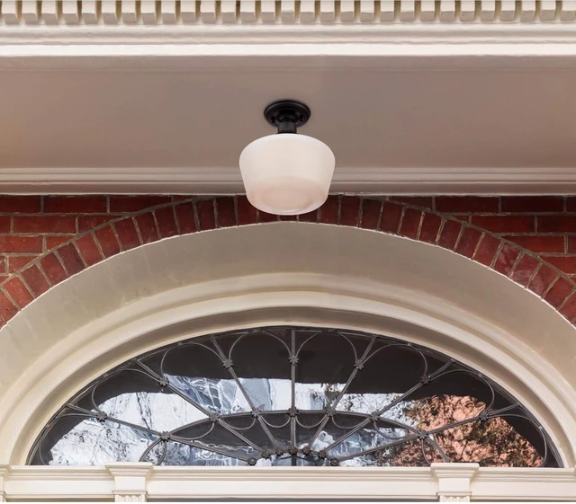 Alt view image 3 of 6 - Westinghouse 6578300 Scholar 9 inch Vintage One-Light Semi-Flush Mount Outdoor Ceiling Light Fixture Textured Black Finish, White Opal Glass
