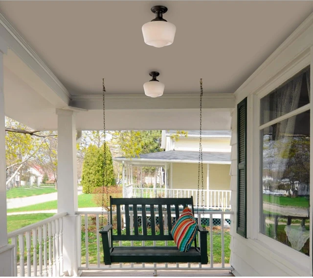 Alt view image 4 of 6 - Westinghouse 6578300 Scholar 9 inch Vintage One-Light Semi-Flush Mount Outdoor Ceiling Light Fixture Textured Black Finish, White Opal Glass
