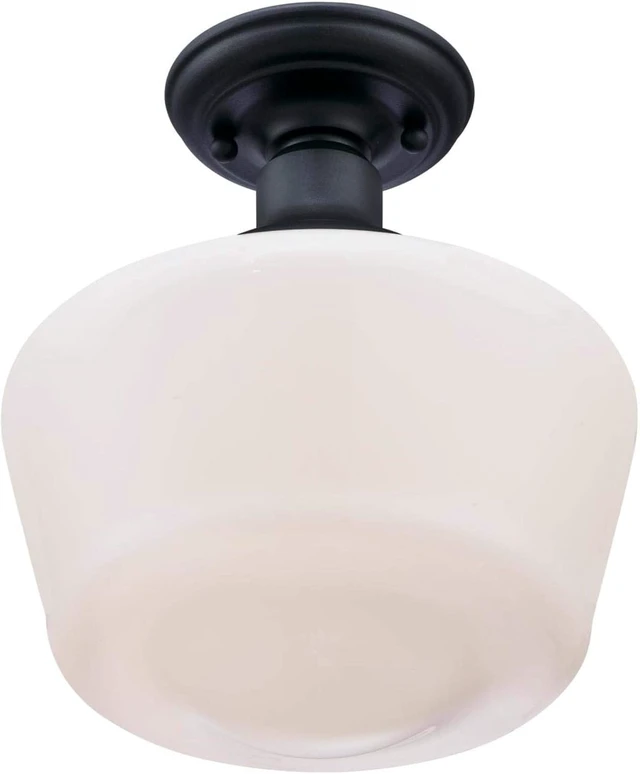 Alt view image 6 of 6 - Westinghouse 6578300 Scholar 9 inch Vintage One-Light Semi-Flush Mount Outdoor Ceiling Light Fixture Textured Black Finish, White Opal Glass