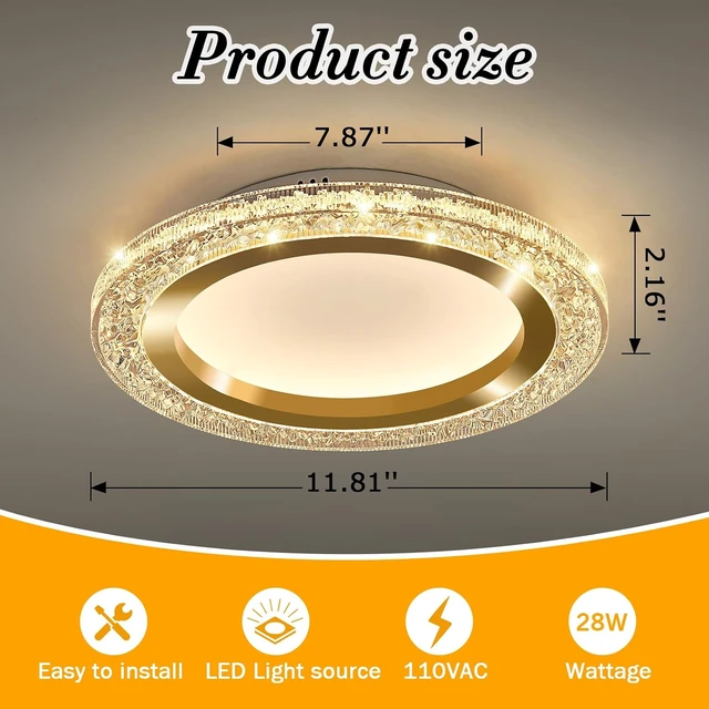 Alt view image 2 of 7 - UOFUS 28W Gold LED Flush Mount Ceiling Light 12inch Modern Round Ceiling Light Fixture 3000K-6000K Super Bright Circle Ceiling Lamp for Bedroom Kitchen Bathroom Entryway Hallway Stairwell
