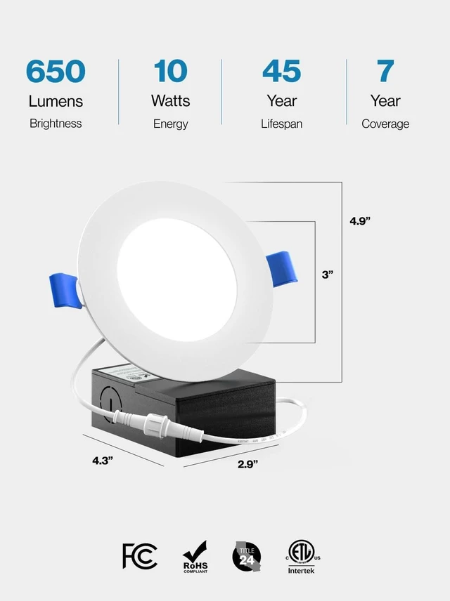 Alt view image 4 of 6 - Sunco 48 Pack 4 Inch Ultra-Thin LED Recessed Light, Canless, 10W=60W