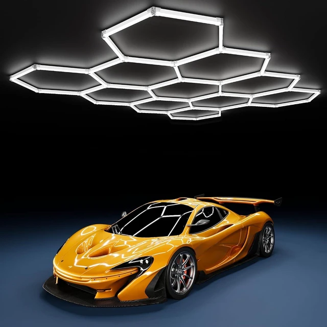 Main image of MODERN 11Grids Hexagon Garage Light: 48Pack 384W 47000LM High Brightness Hexagon Garage Lights-Easy Install Honeycomb Ceiling Lights for Warehouse, Gym Basement, Exhibition Hall