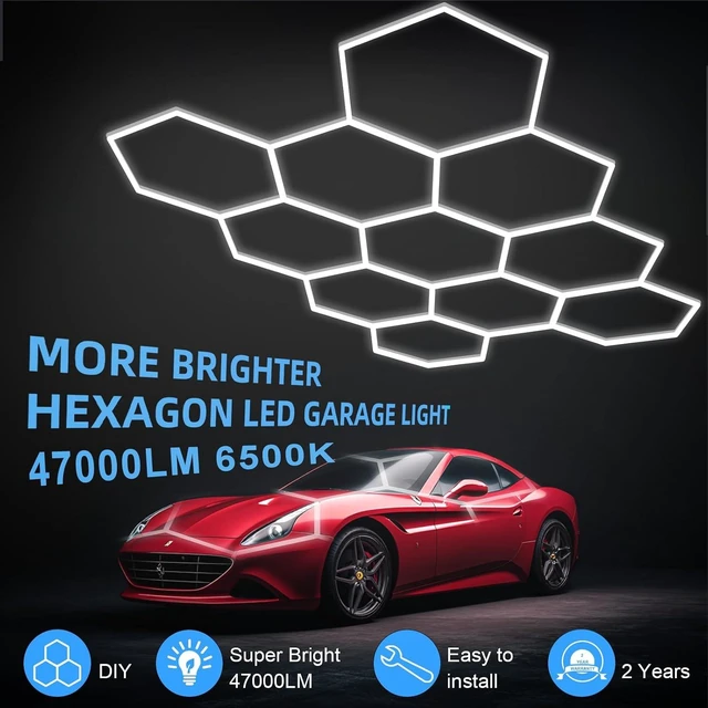 Alt view image 6 of 7 - MODERN 11Grids Hexagon Garage Light: 48Pack 384W 47000LM High Brightness Hexagon Garage Lights-Easy Install Honeycomb Ceiling Lights for Warehouse, Gym Basement, Exhibition Hall