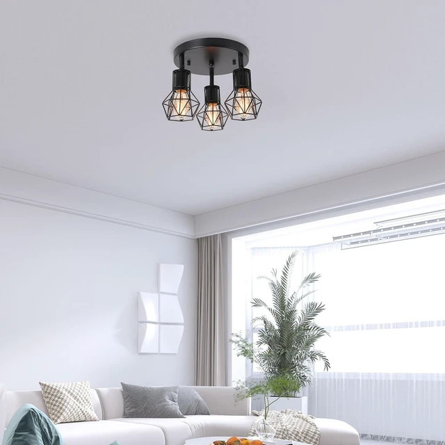 Alt view image 3 of 7 - 3-Light Flush Mount Ceiling Light Fixture, Industrial Kitchen Light Fixtures Ceiling, E26 Black Farmhouse Ceiling Light Fixture Black for Dining Room Hallway Entryway