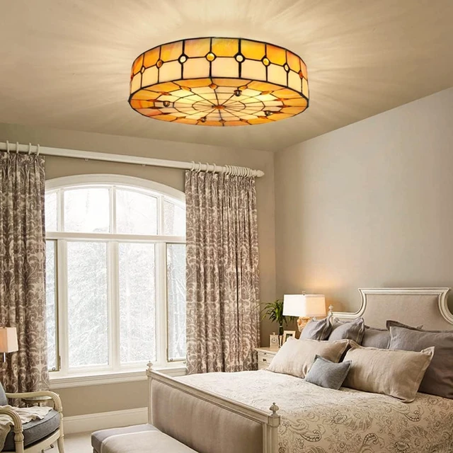 Alt view image 7 of 7 - Fandian 16 Vintage Style Ceiling Light Fixture, Vintage Flush Mount Stained Glass Chandelier Decorative Lighting Lamp 3-Lights for Living/Bedroom,Entryway