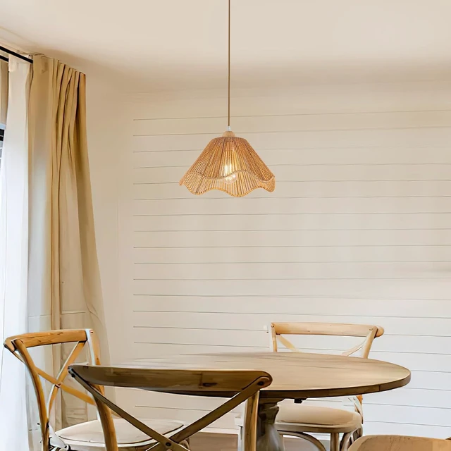 Alt view image 3 of 7 - D12.5 Inch Boho Light Fixtures Boho Rattan Pendant Light Flush Mount Mini Chandelier Woven Hanging Light Fixture for Bedroom Hallway Entryway Nursery Kitchen Island