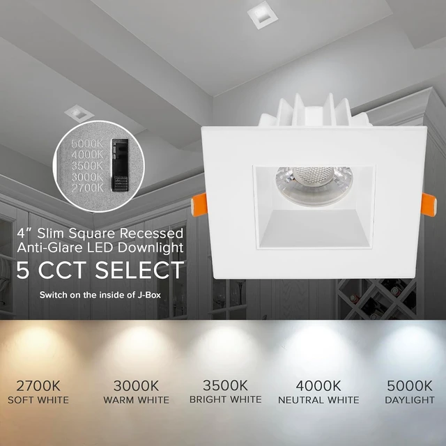 Alt view image 5 of 7 - Maxxima 4" Anti-Glare LED Square Downlight, 1200 Lumens, 5 CCT, White