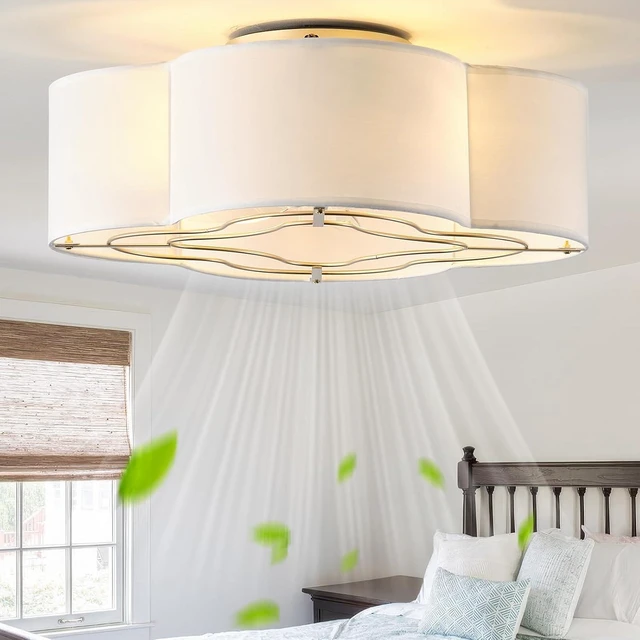 Main image of Caged Ceiling Fan with Light, Boho Flush Mount Ceiling Fan with Lights Remote Control, Rattan with 6 Speeds for Bedroom, Living Room, Foyer, Nursery
