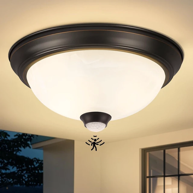 Main image of Outdoor Motion Sensor Flush Mount Ceiling Light with 6 Modes and 2 Bulbs