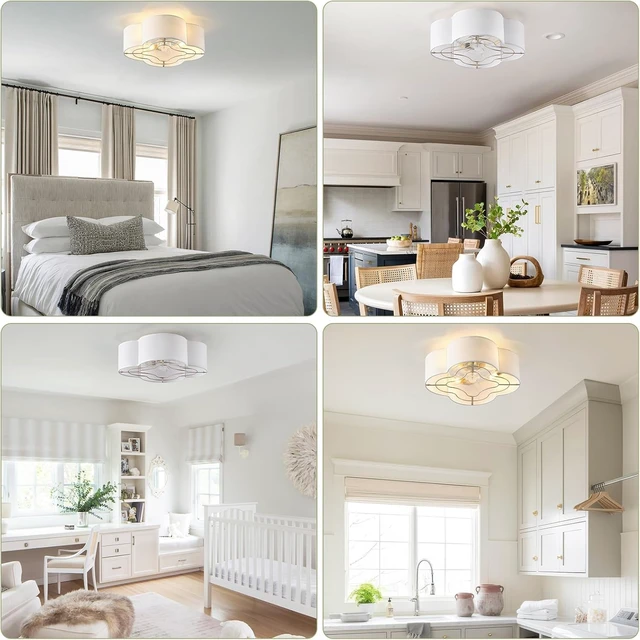 Alt view image 7 of 7 - Caged Ceiling Fan with Light, Boho Flush Mount Ceiling Fan with Lights Remote Control, Rattan with 6 Speeds for Bedroom, Living Room, Foyer, Nursery