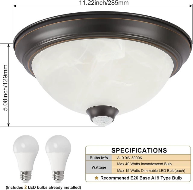 Alt view image 7 of 7 - Outdoor Motion Sensor Flush Mount Ceiling Light with 6 Modes and 2 Bulbs