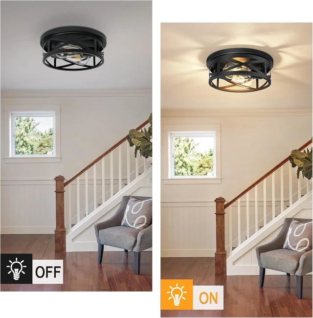 Alt view image 7 of 7 - 2-Light Flush Mount Ceiling Light Fixture, Farmhouse Ceiling Lights for Kitchen, Modern Black Close to Ceiling Light for Hallway Bedroom Balcony Porch Stairway, E26, (2 Pack)