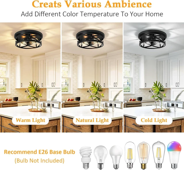 Alt view image 6 of 7 - 2-Light Flush Mount Ceiling Light Fixture, Farmhouse Ceiling Lights for Kitchen, Modern Black Close to Ceiling Light for Hallway Bedroom Balcony Porch Stairway, E26, (2 Pack)