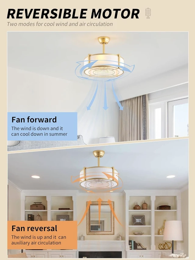 Alt view image 5 of 7 - SYDACG 20" Caged Ceiling Fans with Lights, Gold Fandelier Ceiling Fan with Light, Boho Chandelier Fan Remote Control, 6 Speeds for Bedroom, Nursery, Living Room