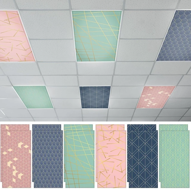 Main image of QOUBAI 12PCS Fluorescent Light Covers, 4x2 Feet Magnetic Light Cover Fluorescent Lights Shade Panel Positive Inspirational Ceiling Lights Filters for Office Classroom Home Drop Ceiling Geometric
