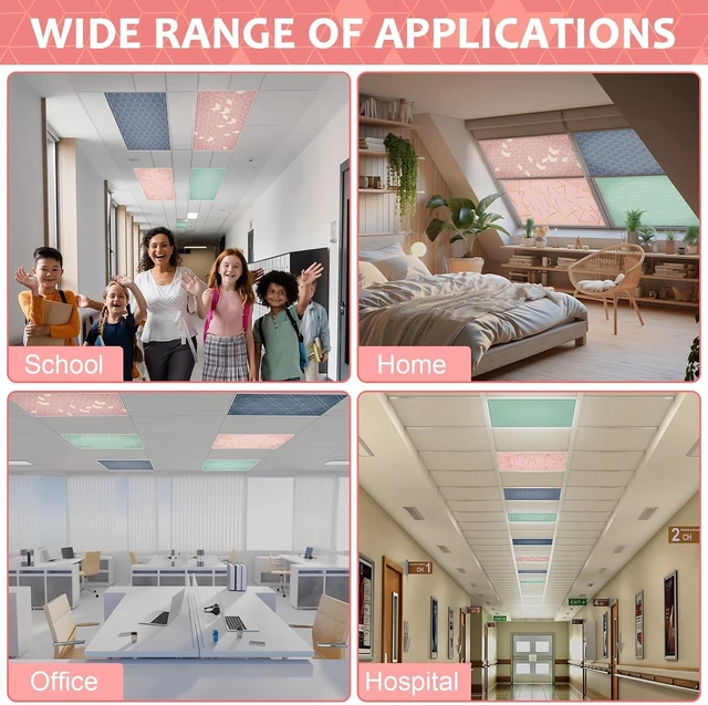 Alt view image 6 of 7 - QOUBAI 12PCS Fluorescent Light Covers, 4x2 Feet Magnetic Light Cover Fluorescent Lights Shade Panel Positive Inspirational Ceiling Lights Filters for Office Classroom Home Drop Ceiling Geometric