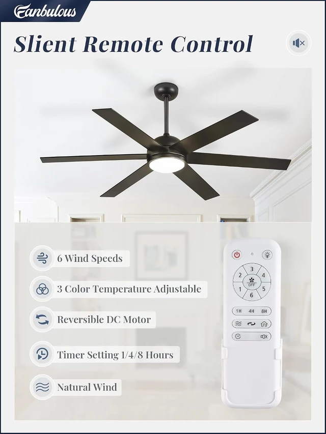 Alt view image 2 of 7 - Fanbulous 58 Inch Black Ceiling Fans with 3 CCT Lights and Remote