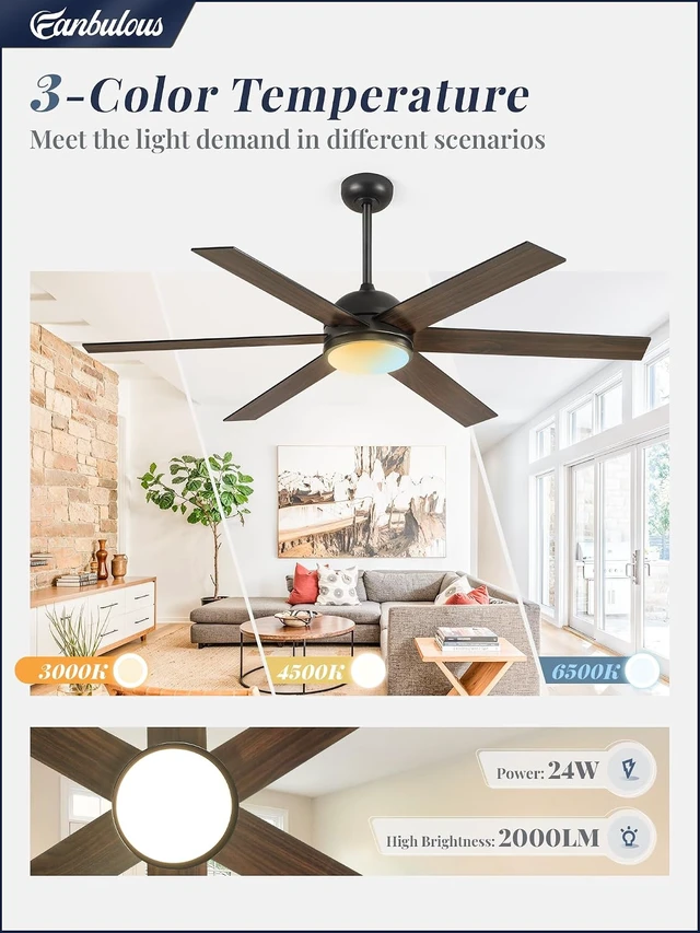 Alt view image 3 of 7 - Fanbulous 58 Inch Black Ceiling Fans with 3 CCT Lights and Remote