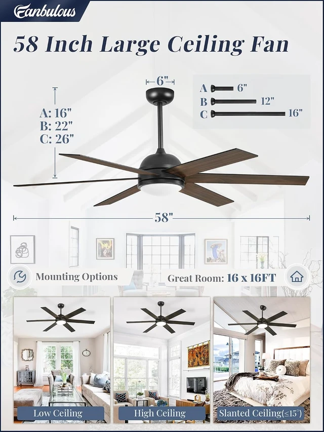 Alt view image 6 of 7 - Fanbulous 58 Inch Black Ceiling Fans with 3 CCT Lights and Remote