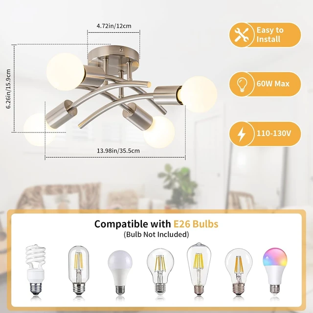Alt view image 2 of 7 - WILON 4-Light Modern Semi Flush Mount Ceiling Light Fixture, Brushed Nickel