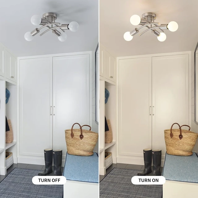Alt view image 7 of 7 - WILON 4-Light Modern Semi Flush Mount Ceiling Light Fixture, Brushed Nickel