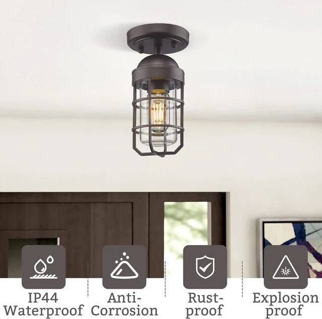 Alt view image 3 of 6 - Emliviar 2 Pack Farmhouse Semi Flush Mount Ceiling Lights, Small Ceiling Lights for Porch, Clear Tempered Glass in Oil Rubbed Bronze Finish, GE255F-2PK ORB