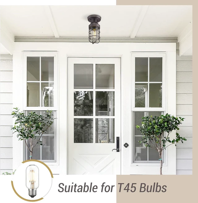 Alt view image 4 of 6 - Emliviar 2 Pack Farmhouse Semi Flush Mount Ceiling Lights, Small Ceiling Lights for Porch, Clear Tempered Glass in Oil Rubbed Bronze Finish, GE255F-2PK ORB
