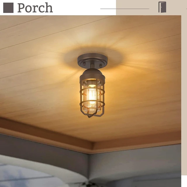 Alt view image 5 of 6 - Emliviar 2 Pack Farmhouse Semi Flush Mount Ceiling Lights, Small Ceiling Lights for Porch, Clear Tempered Glass in Oil Rubbed Bronze Finish, GE255F-2PK ORB