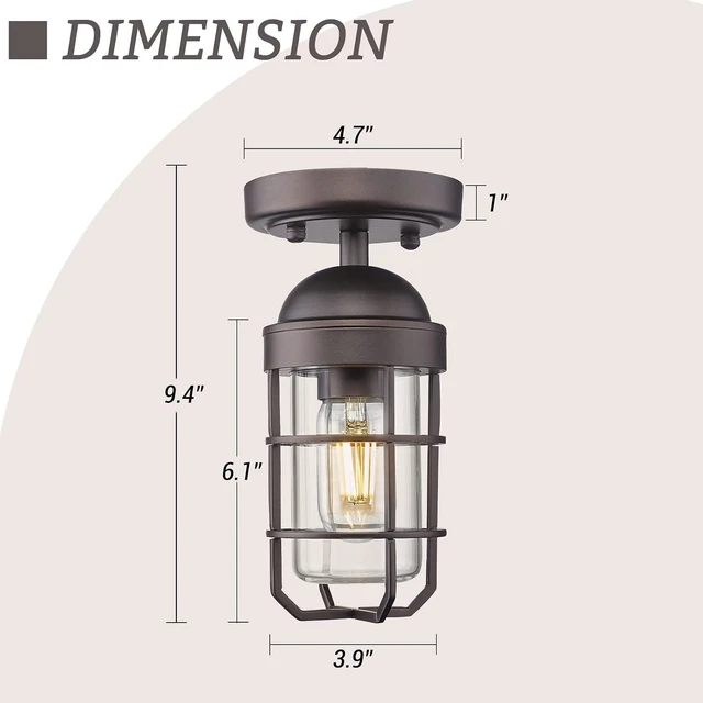 Alt view image 6 of 6 - Emliviar 2 Pack Farmhouse Semi Flush Mount Ceiling Lights, Small Ceiling Lights for Porch, Clear Tempered Glass in Oil Rubbed Bronze Finish, GE255F-2PK ORB