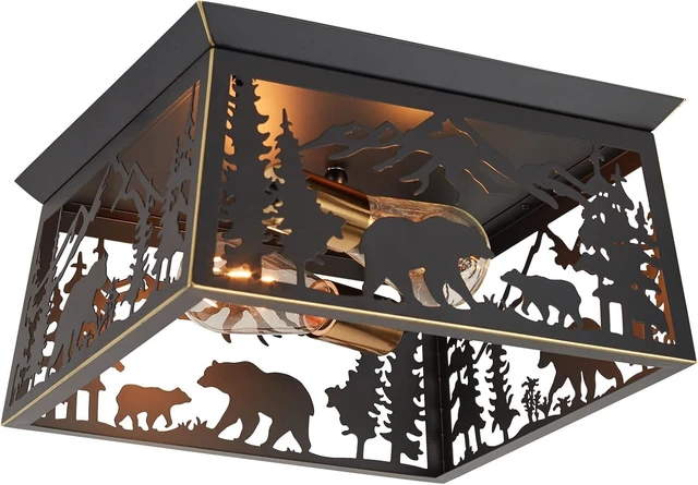 Main image of Farmhouse Flush Mount Ceiling Light Fixture, 2-Light Bear Rustic Light Fixtures for Log Cabin Kitchen, Bedroom, Living Room, Outdoor Porch, and Foyer Entryway Lighting (Bulbs not Included)