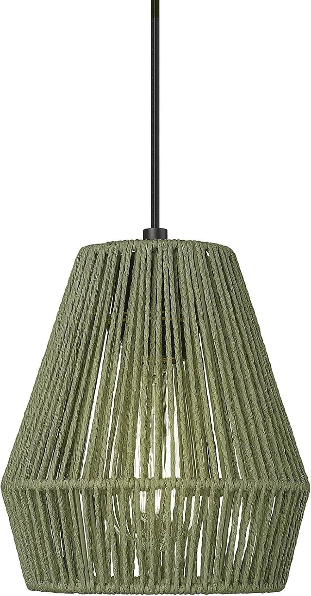 Main image of ELYONA Woven Japandi Pendant Lights, 7 Rustic Rattan Hanging Lamp Adjustable Handwoven Basket Shade, Boho Pendant Light Fixtures for Kitchen Island, Dining Room, Bedroom, Farmhouse Bar Hallway, Green