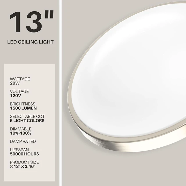 Alt view image 2 of 7 - 13" LED Flush Mount Ceiling Light Brushed Nickel Dimmable Adjustable Color Temperature Cozy Warm to Cool White Daylight 2700K 3000K 3500K 4000K 5000K Selectable 5CCT (13 inches)