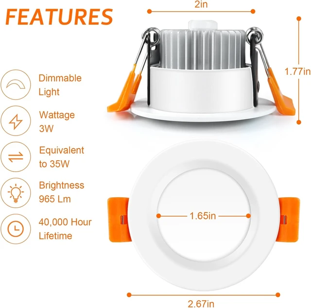 Alt view image 2 of 5 - inShareplus 2 Inch LED Recessed Lighting, 10 Pack Canless Downlights, 3W (35W Equivalent), Dimmable, 5000K Daylight White, CRI80, 250LM, Ultra-Thin with LED Driver for Kitchen, Hallway, Cabinet