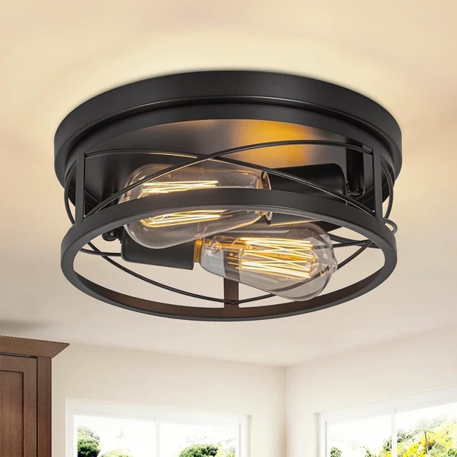 Main image of foucasal 2-Light Round Metal Flush Mount Ceiling Light Black 10.23" Base