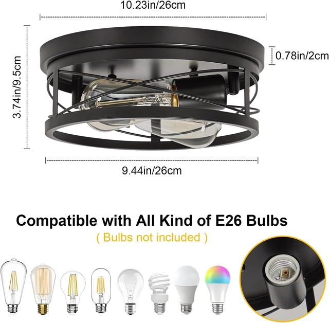 Alt view image 2 of 7 - foucasal 2-Light Round Metal Flush Mount Ceiling Light Black 10.23" Base