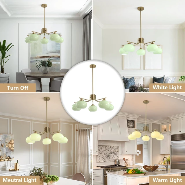 Alt view image 3 of 7 - KCO Mid Century Modern Gold 5-Light Mint Green Glass Sputnik Chandelier
